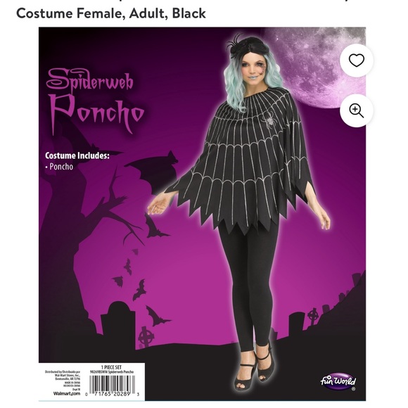 Fun World Inc. Spiderweb Poncho Halloween Fantasy Costume Female, Adult, Black - Picture 2 of 5